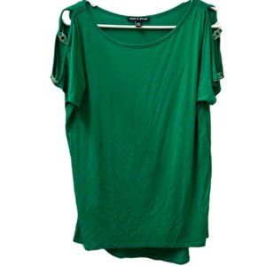 Cable & Gauge Green Cold Shoulder Top